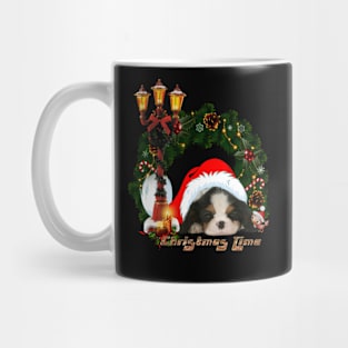 Christmas time cute puppy with bird Mug